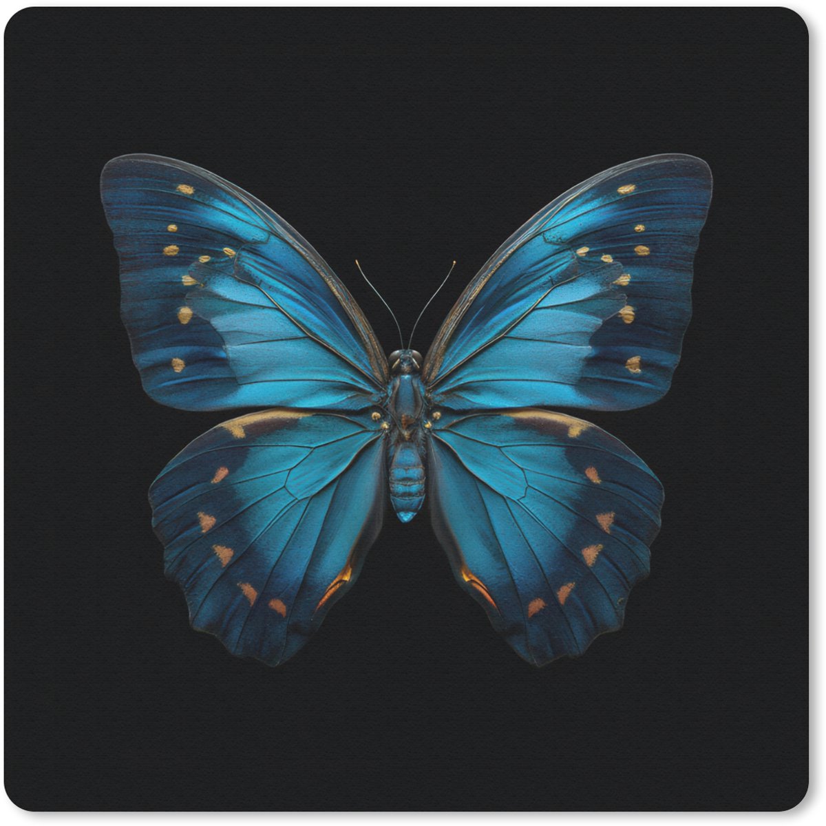 Muismat 30x30 cm - Mousepad Vlinder - Blauw - Contrast - Muismatten