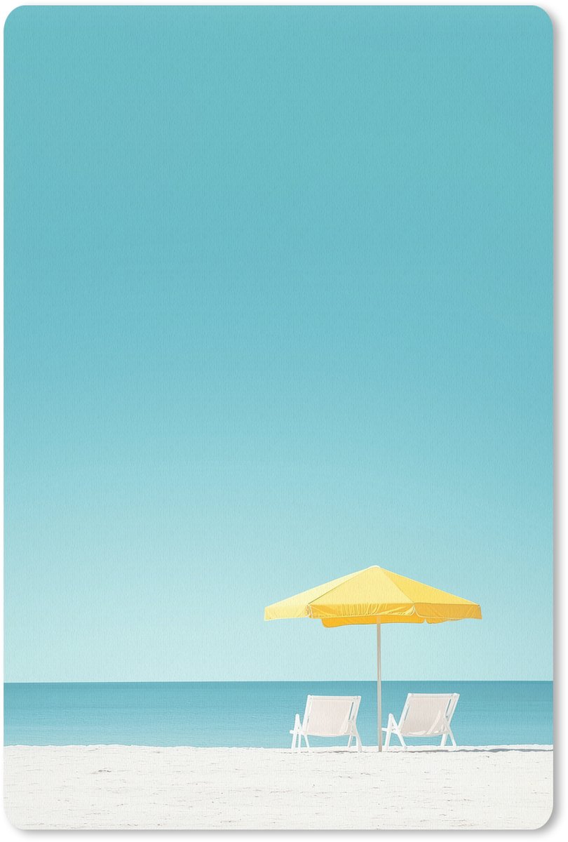Muismat 18x27 cm - Mousepad Strand - Blauwe lucht - Geel - Parasol - Muismatten