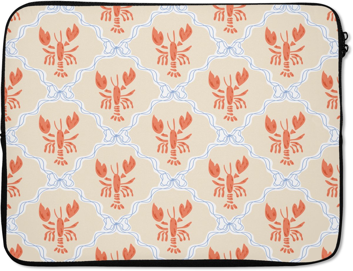 Laptophoes 15.6 inch - Zee - Kreeft - Blauw - Geel - Oranje - Laptop sleeve - Binnenmaat 37x26 cm - Zwarte achterkant