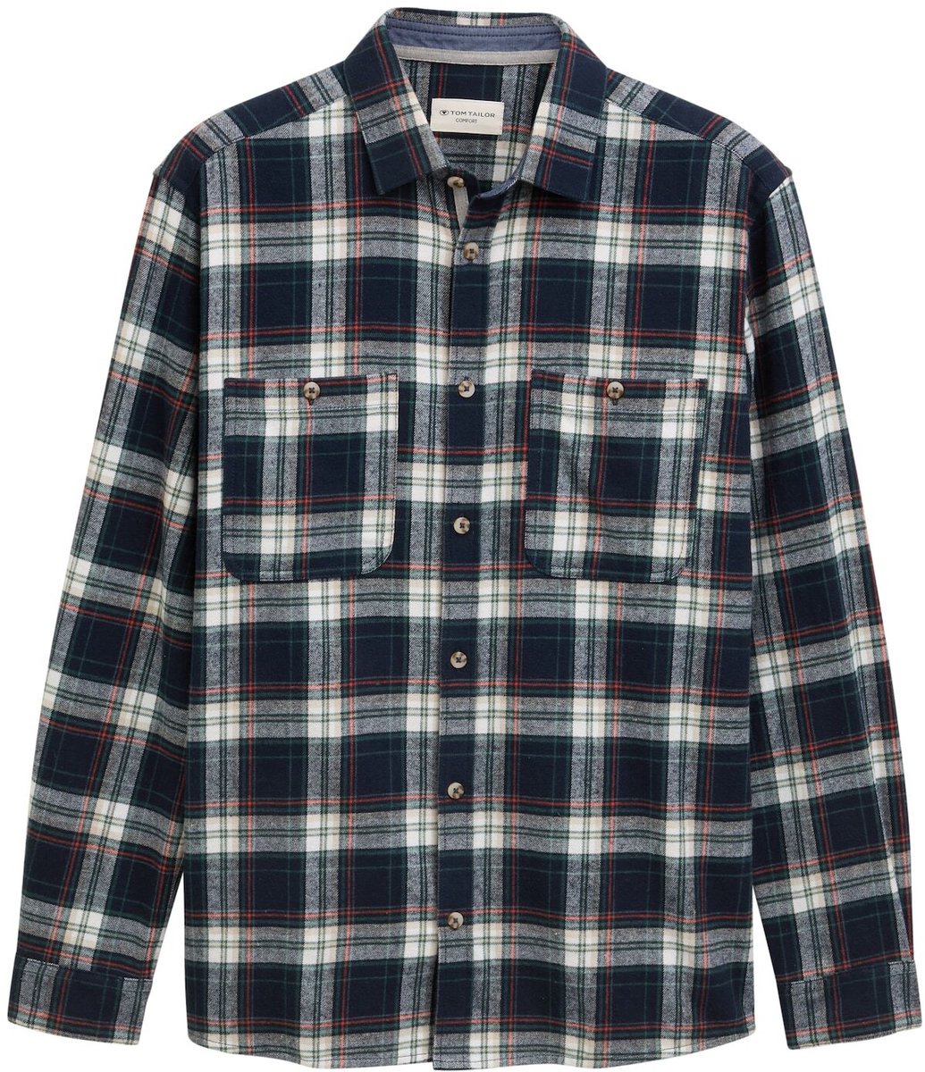 Tom Tailor - Comfort fit flanellen overhemd met ruitjesmotief - Maat XXL - navy multicolor check
