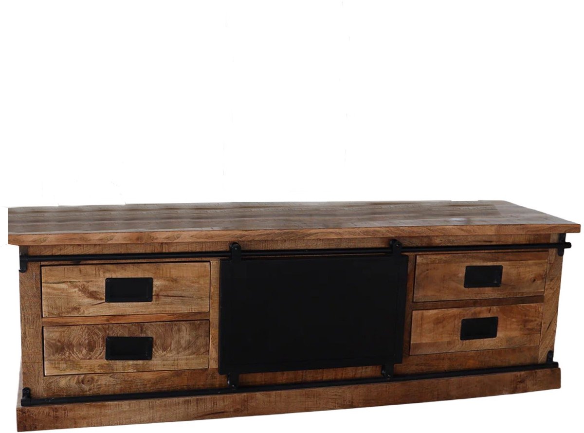 Dressoir mangohout Jones bruin zwart ladekast industrieel 155cm duurzaam mango kast
