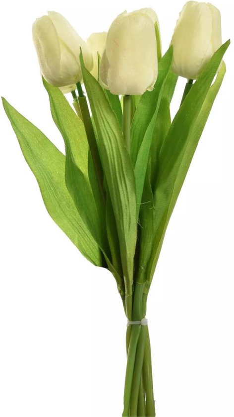 BOUQUET DE FLEURS TULIPES ARTIFICIELLES X7 35CM - CRÈME