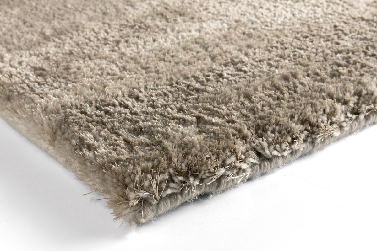 Acsento Kreta Beige Vloerkleed - 160 x 230 cm - Beige - Rechthoekig - Katoen, Polyester, PET - Woonkamer - Effen - Shaggy - Hoogpolig, Boho, Modern