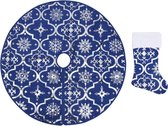 vidaXL - Kerstboomrok - luxe - met - sok - 122 - cm - stof - blauw