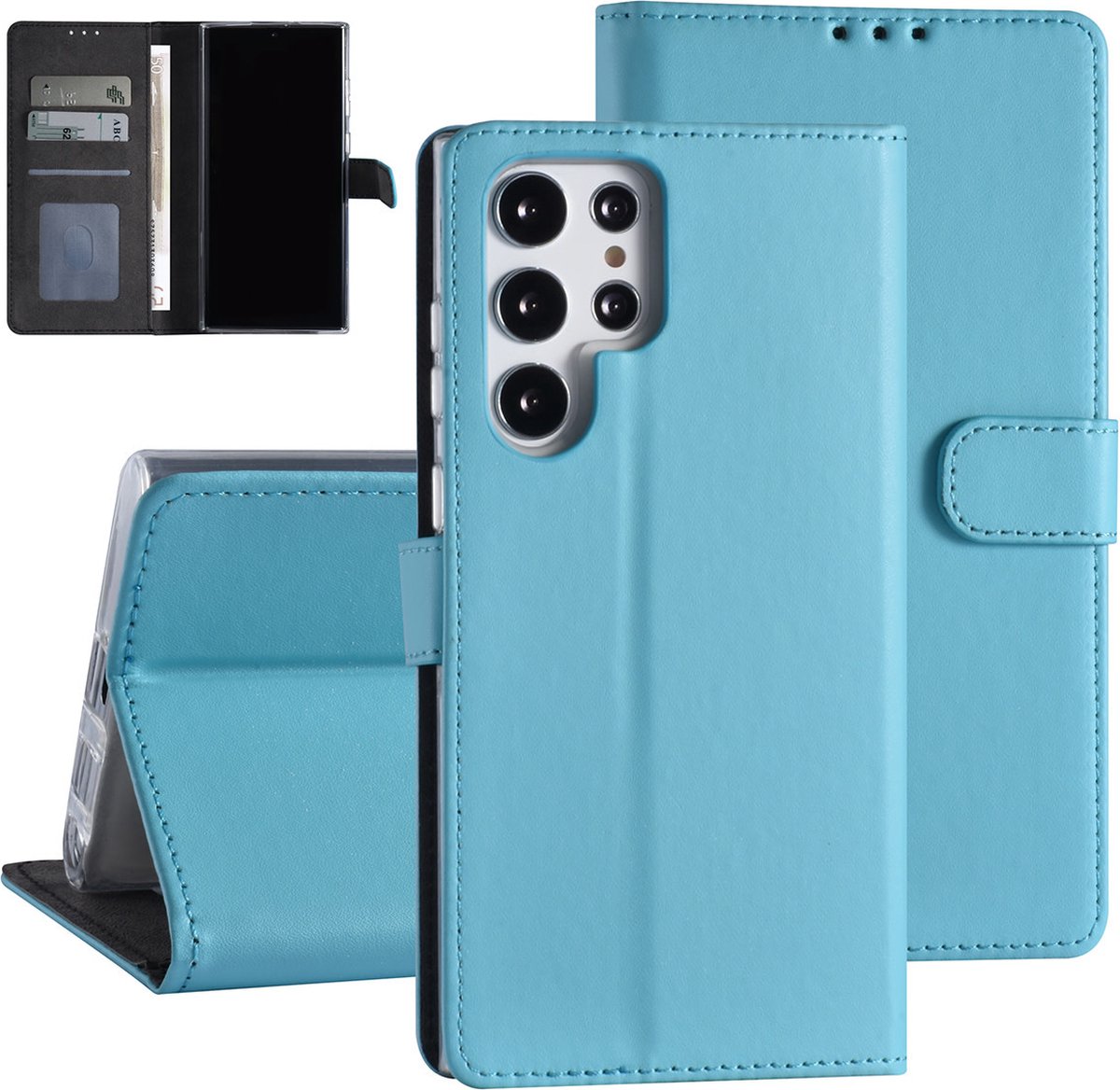 LichtBlauw Book Case hoesje voor Samsung Galaxy S22 Ultra - Pasjeshouder - Magneetsluiting