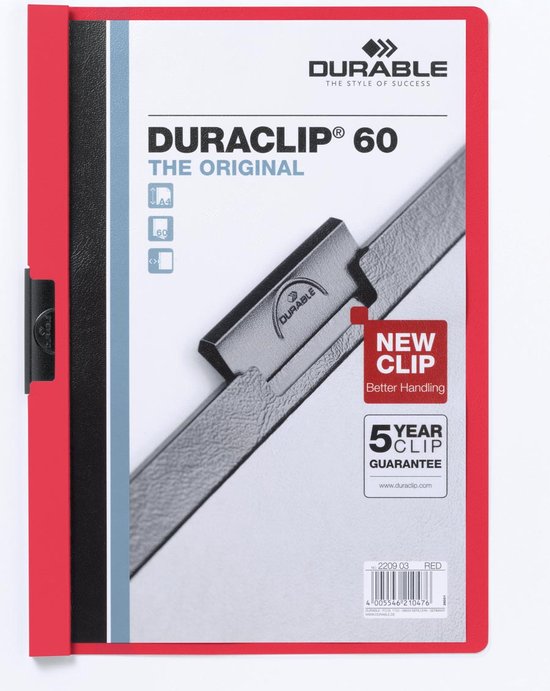Lime clip Durable Duraclip® 1-60 feuilles, rouge (paquet de 25 pièces)