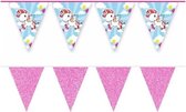 2x Vlaggenlijnen eenhoorn en roze glitters 10 meter - Kinderfeestje/kinderpartijtje versiering - Kinderverjaardag decoratie