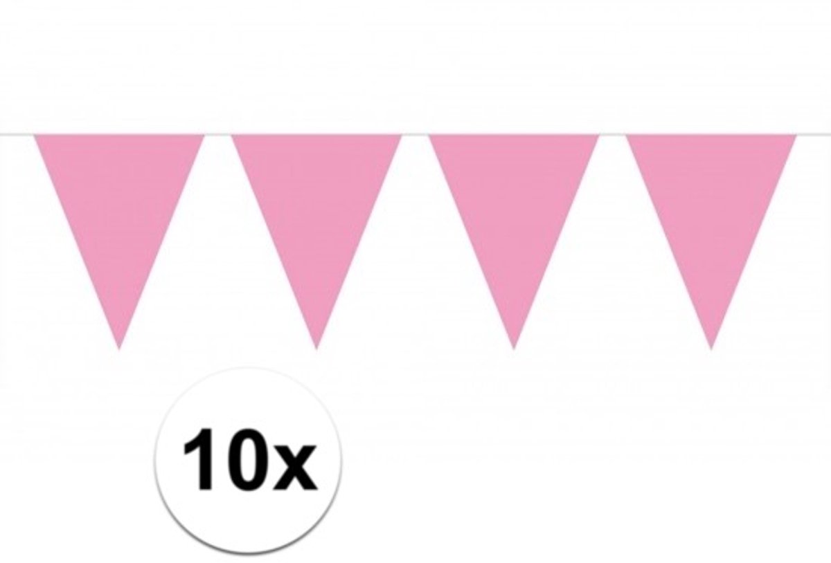 10x vlaggenlijn / slinger baby roze 10 meter - totaal 100 meter - slingers