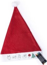 12x Kerstmutsen voor kinderen inkleurbaar inclusief waskrijtjes