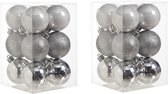 24x Zilveren kunststof kerstballen 6 cm - Mat/glans - Onbreekbare plastic kerstballen - Kerstboomversiering zilver