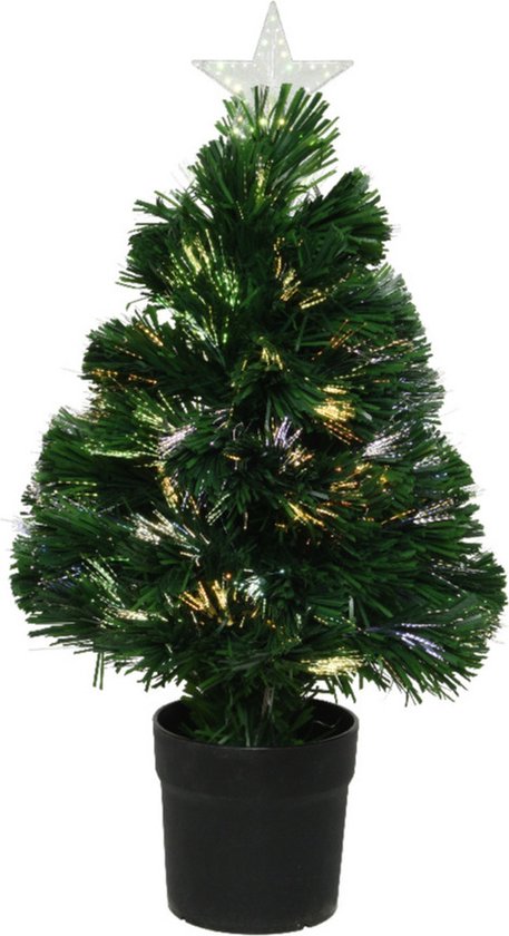 Fiber optic kerstboom/kunst kerstboom met verlichting en ster piek 60 cm - Fibre kerstbomen met lampjes/lichtjes