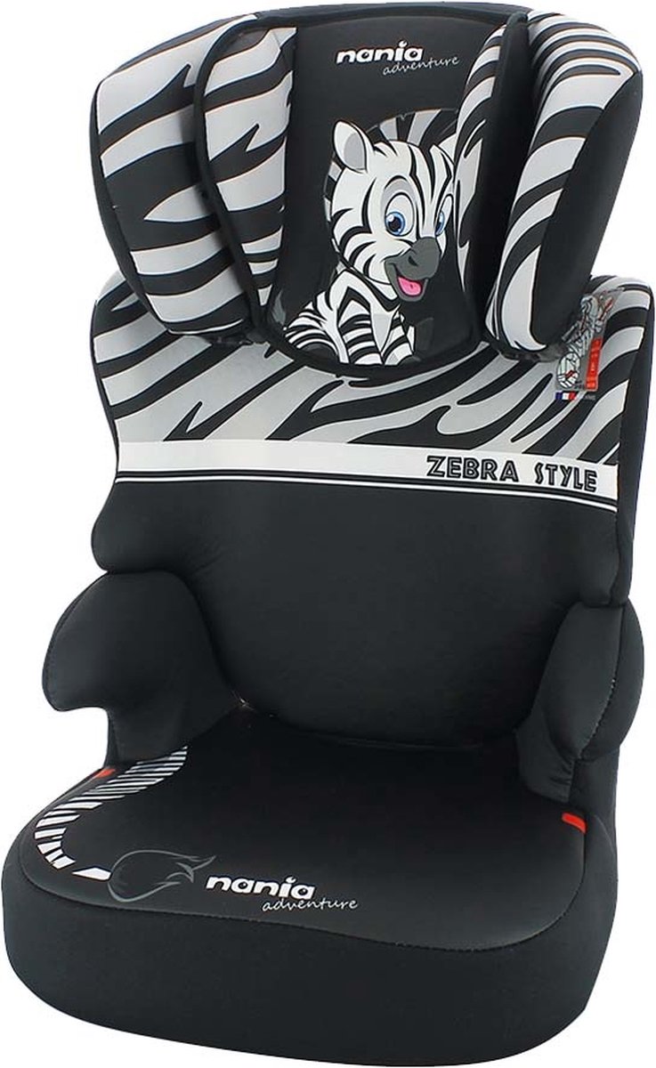 Nania - Befix Adventure Zebra - autostoel groep 2/3 - van 15 tot 36 kg - Goed getest ANWB - Zwart, Wit