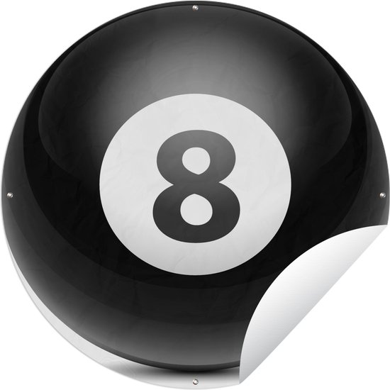 Tuincirkel Nummer 8 biljartbal - zwart wit - Ronde Tuinposter - Buiten