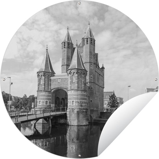 Tuincirkel Amsterdamse poort bij de grachten - zwart wit - Ronde Tuinposter - Buiten