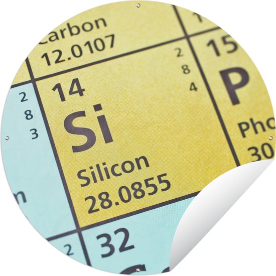 Tuincirkel Periodiek systeem met Silicium - 90x90 cm - Ronde Tuinposter - Buiten