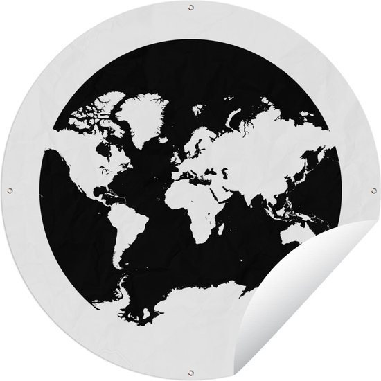 Tuincirkel Wereldkaart - Cirkel - Zwart Wit - 60x60 cm - Ronde Tuinposter - Buiten