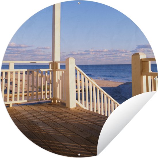 Tuincirkel Balkon van een strandhuis - 90x90 cm - Ronde Tuinposter - Buiten