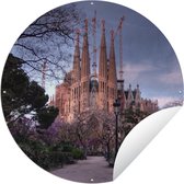 Tuincirkel Sagrada Familia in Barcelona tijdens de schemering - 60x60 cm - Ronde Tuinposter - Buiten