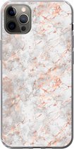 Geschikt voor iPhone 12 Pro Max hoesje - Rose goud - Marmer print - Wit - Patroon - Siliconen Telefoonhoesje