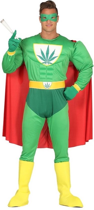 Marihuana man superheld verkleedkleding kostuum - voor heren - groen - carnaval 52/54