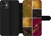 Bookcase Geschikt voor iPhone 11 telefoonhoesje - Marmer print - Goud - Zwart - Roze - Met vakjes - Wallet case met magneetsluiting