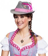 Grijze Oktoberfest tiroler dameshoed met roze band