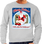 Foute Kersttrui / sweater - Merry Shitmas Who stole the toiletpaper - grijs voor heren - kerstkleding / kerst outfit XXL