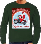 Foute Kersttrui / sweater - No presents for kids only for me suckers - motorliefhebber / motorrijder / motor fan groen voor heren - kerstkleding / kerst outfit XXL