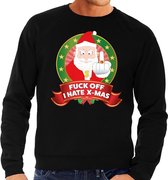 Foute kersttrui / sweater - zwart - Kerstman met middelvinger Fuck Off I Hate X-mas heren XXL