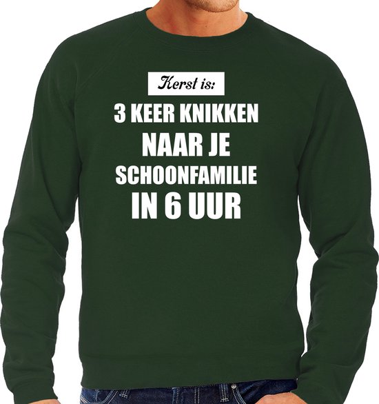 Groene foute Kersttrui / sweater - Kerst is 3 keer knikken naar schoonfamilie - heren - Kerstkleding / Christmas outfit S