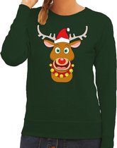Foute kersttrui / sweater met Rudolf het rendier met rode kerstmuts groen voor dames - Kersttruien XL