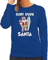 Surf dude Santa fun Kerstsweater / kersttrui blauw voor dames - Kerstkleding / Christmas outfit L
