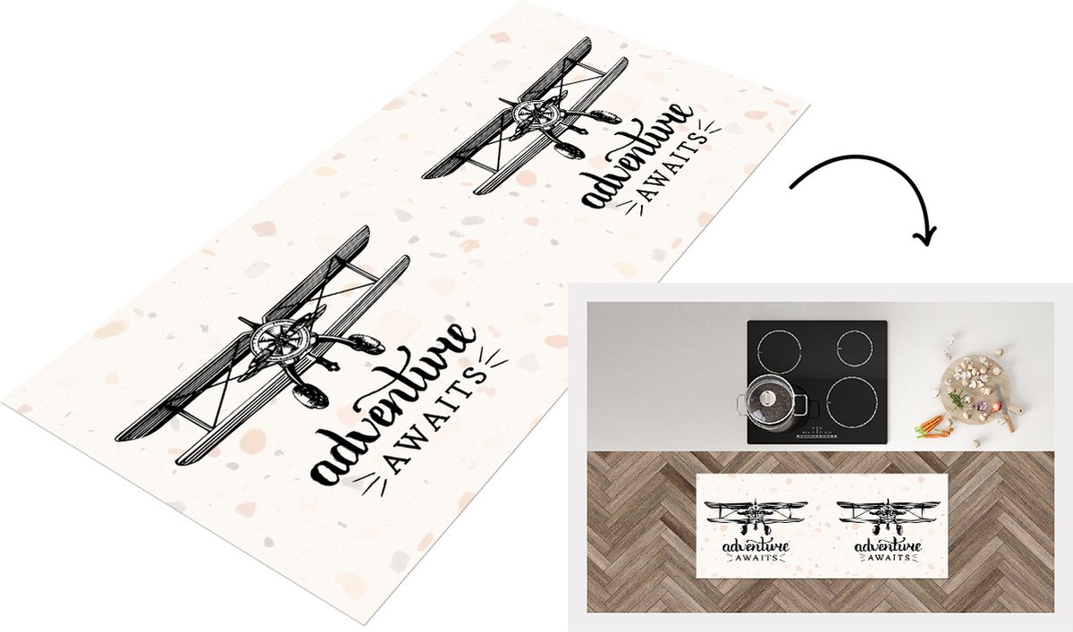 KitchenYeah Keukenloper - Loper keuken - Spreuken - Quotes - Adventure awaits - Reizen - 120x50 cm - Keukenloper vinyl Multicolor