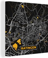 Canvas Schilderij Duitsland – Black and Gold – Ratingen – Stadskaart – Kaart – Plattegrond - 90x90 cm - Wanddecoratie