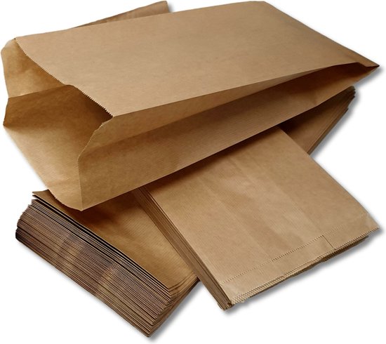 Prigta - Papieren zakken - met zijvouw - 3 pond - 100 stuks - bruin - 16x10x35cm / fruitzakken