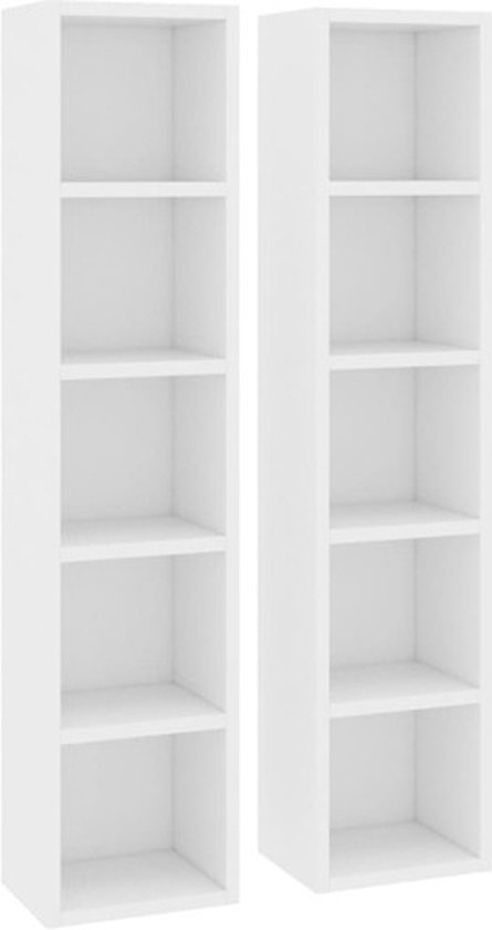 vidaXL Armoire CD - Armoires CD - Armoire DVD - Armoires DVD - Armoires CD 2 pcs 21x16x93-5 Bois fini Blanc