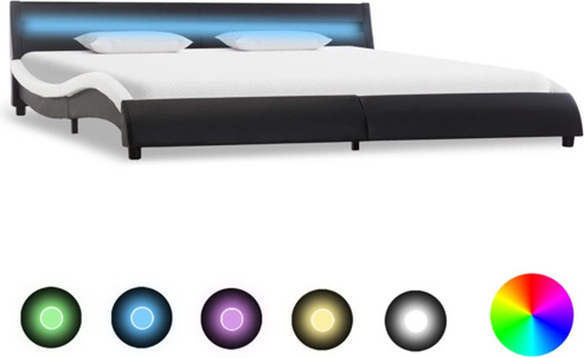vidaXL Bedframe met LED kunstleer zwart en wit 180x200 cm