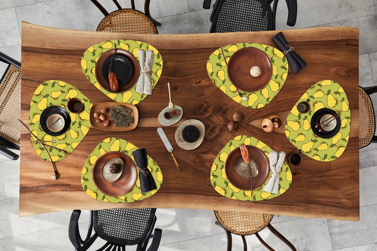 Placemat organisch - Placemats organic - Onderleggers - Peer - Fruit - Vintage - Patronen - 6 stuks