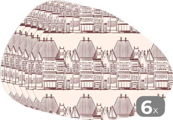 Set de table bio - Napperons bio - Sous-verres - Maisons - Motifs - Abstrait - 6 pièces