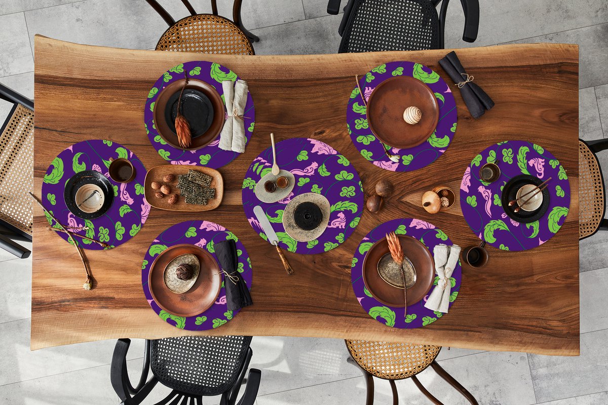 Ronde placemats - Onderlegger - Placemats rond - Bladeren - Dieren - Patronen - 10 stuks
