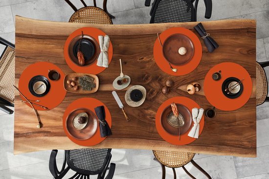 Ronde placemats - Onderlegger - Placemats rond - Sienna - Aarde - Kleuren - Effen - 6 stuks