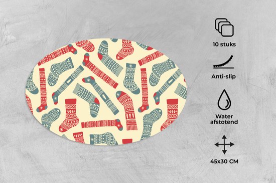 Napperons de table ovales - Sets de table - Sets de table ovales - Noël - Chaussettes - Motifs - 10 pièces - Noël - Cadeau - Cadeau de Noël homme, femme et enfant