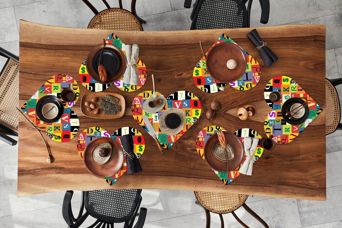 Onderleggers - Placemats - Placemats hartje - Alfabet - Letter - Patroon - 8 stuks