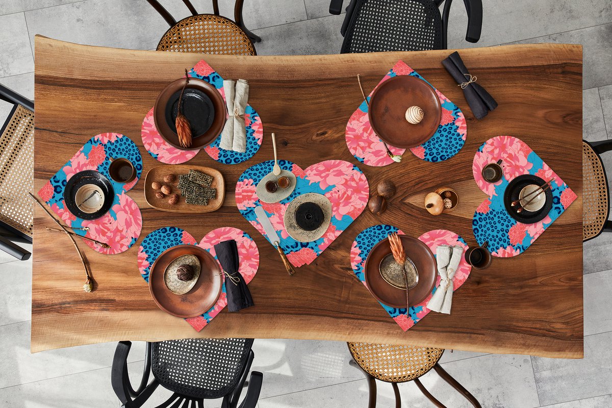 Onderleggers - Placemats - Placemats hartje - Patronen - Jungle - Bloem - Luipaard print - 10 stuks