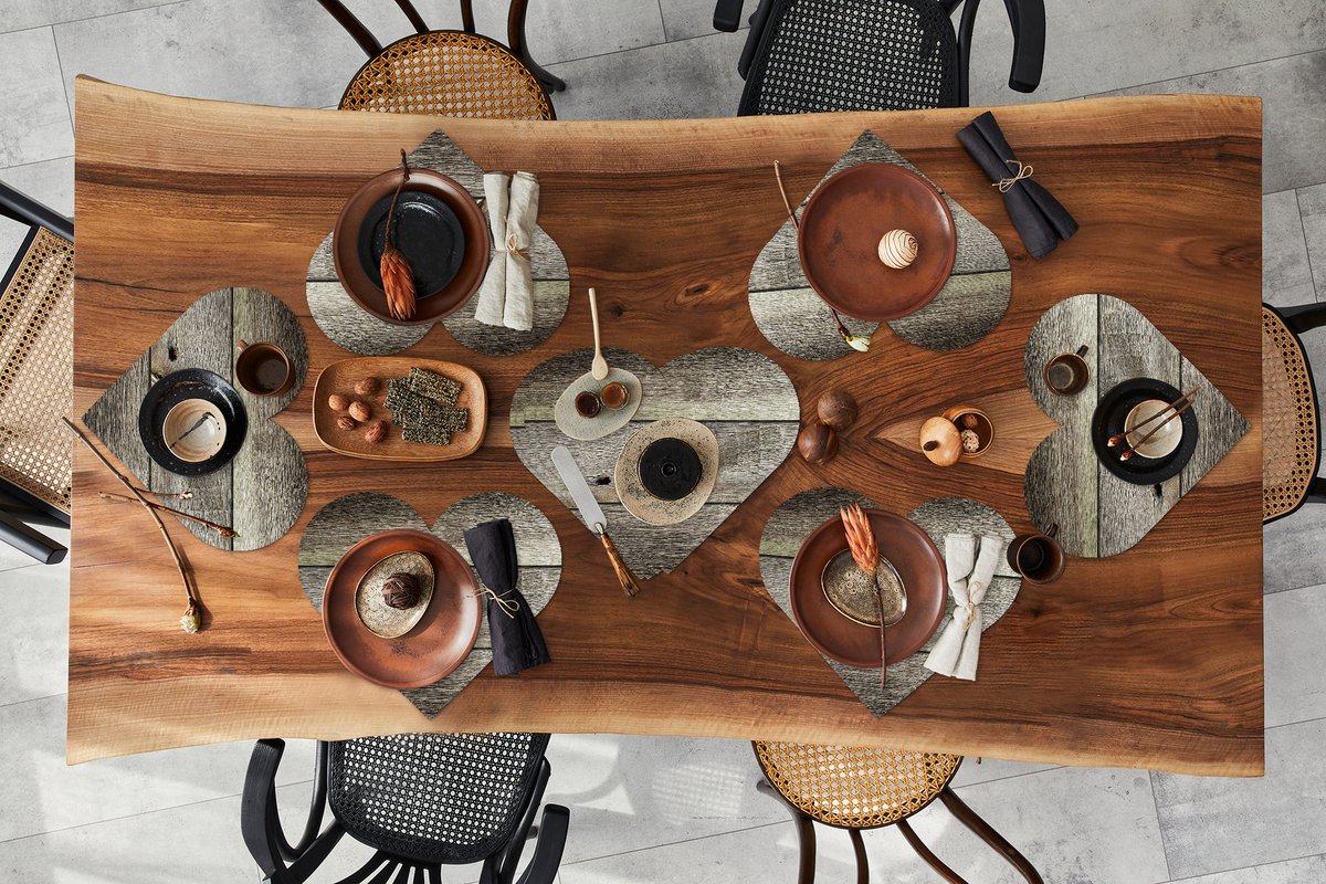 Onderleggers - Placemats - Placemats hartje - Hardhout - Planken - Retro - 10 stuks