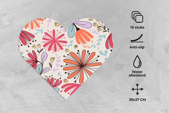 Sets de table - Napperons - Napperons coeur - Fleurs - Arc-en-ciel - Design - 10 pièces