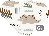 Onderleggers - Placemats - Placemats hartje - Jongens - Kinderen - Patroon - Dinosaurus - 6 stuks