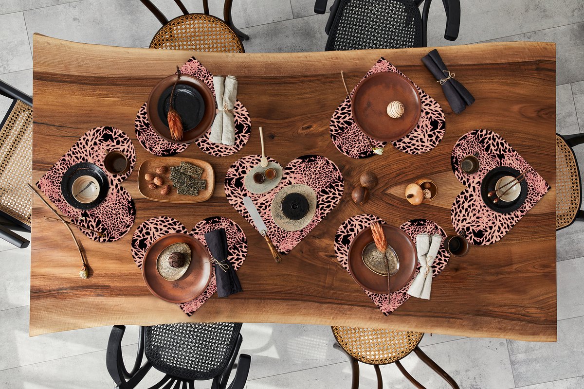 Onderleggers - Placemats - Placemats hartje - Koraal - Roze - Structuur - Patronen - 8 stuks