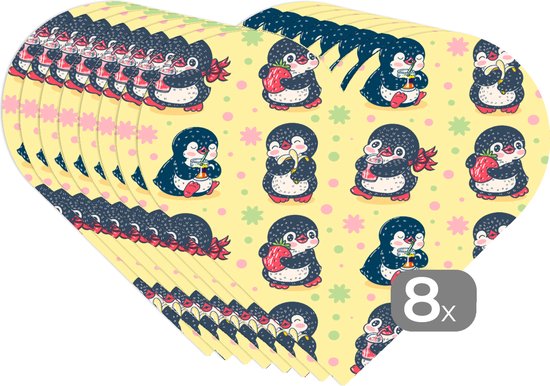 Onderleggers - Placemats - Placemats hartje - Aardbei - Design - Pinguïn - 8 stuks