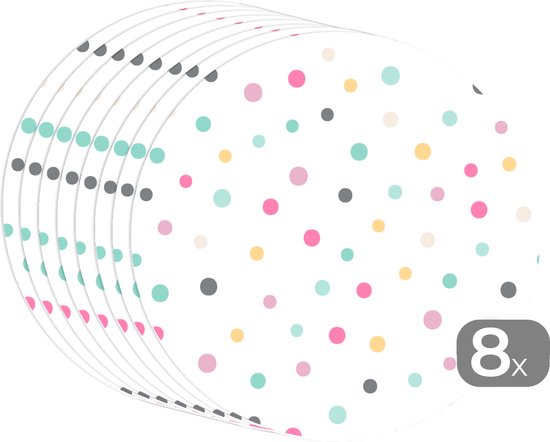 Ronde placemats - Onderlegger - Placemats rond - Confetti - Pastel - Patronen - 8 stuks